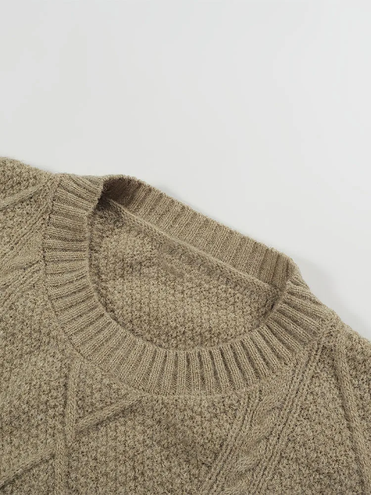 جديد حجم كبير الرقبة المستديرة كابل متماسكة فضفاضة ميدي فستان فوقي اليومية مريحة المرأة سترة الخريف الشتاء الدافئة الكاكي الملابس النسائية