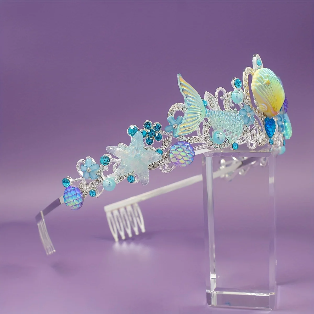 2025 New Mermaid Hair Comb Crown Ocean Series Alloy Crown Adorable Children's Headband Birthday Gift, Party Headpiece Accessory view 4