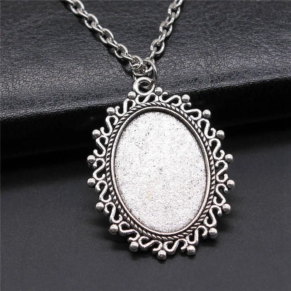 Oval Vintage Style Cameo Cabochon Pendant Base Setting Necklace Women Car Accessories Jewelry New In Chain Length 70cm OR 45+4cm