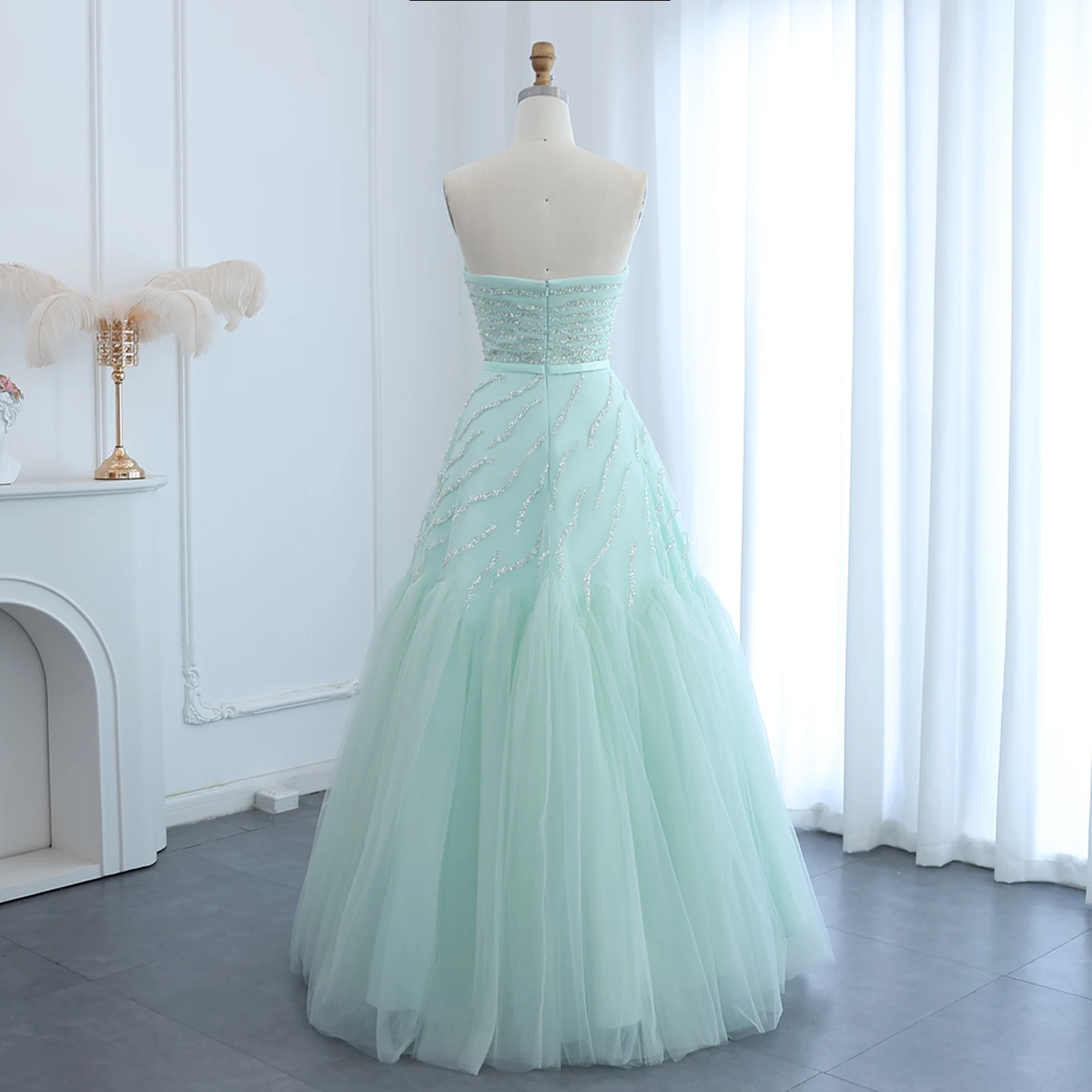Sharon Said elegante sin tirantes verde salvia vestido de noche árabe mujeres boda de lujo con cuentas Dubai vestido Formal de fiesta SS483 personalizado