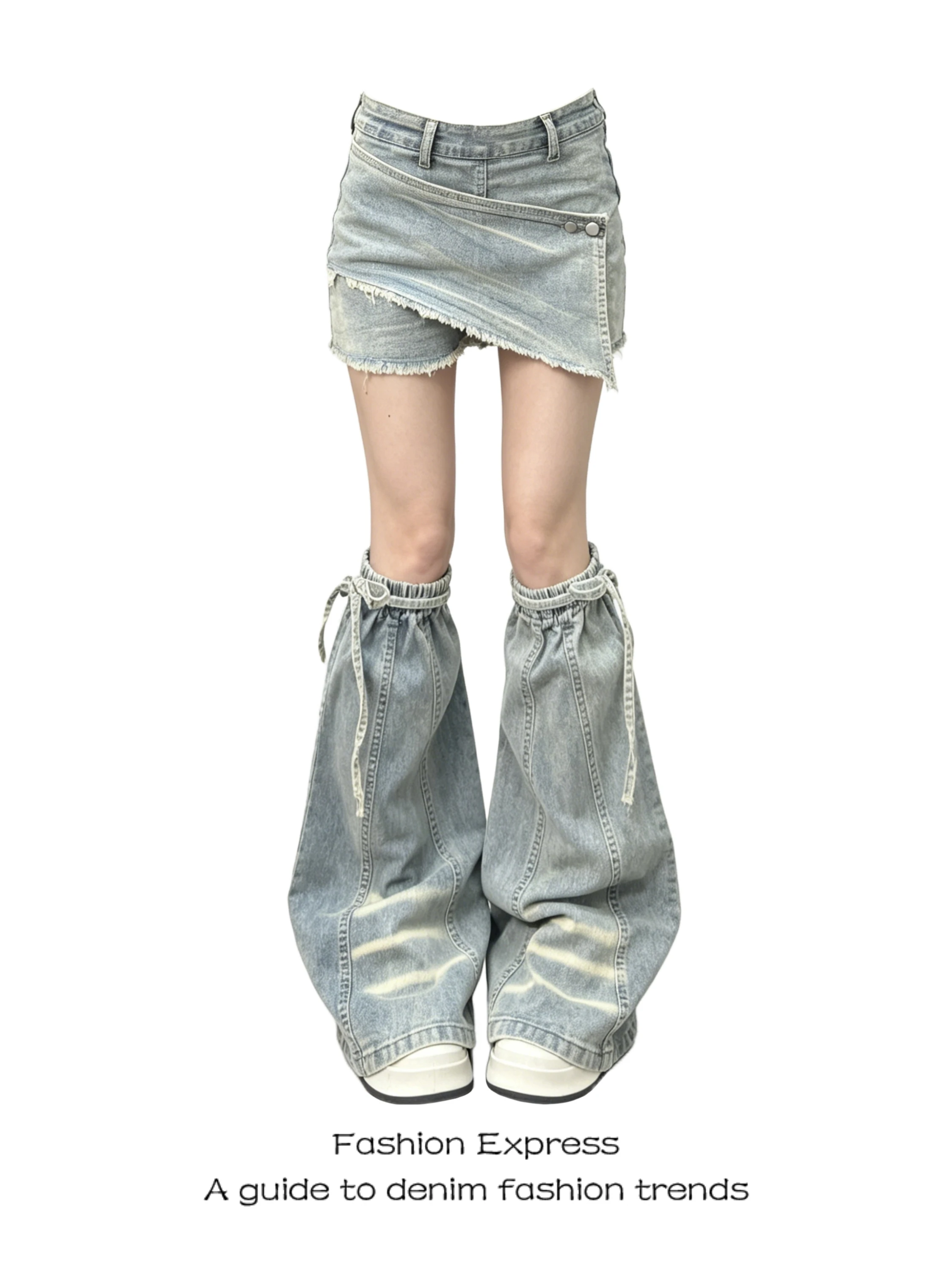 

Women's Denim Short Set High Waist Straight Leg Jeans Distressed Look Two Piece Suit Summer 2026 Trendy Street Style