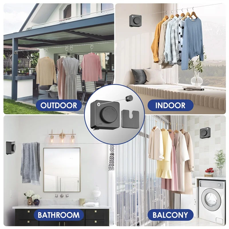 

Retractable Clothesline Indoor Outdoors,14Ft Heavy Duty Clothes Drying Laundry Line, Wall Mounted Clothesline