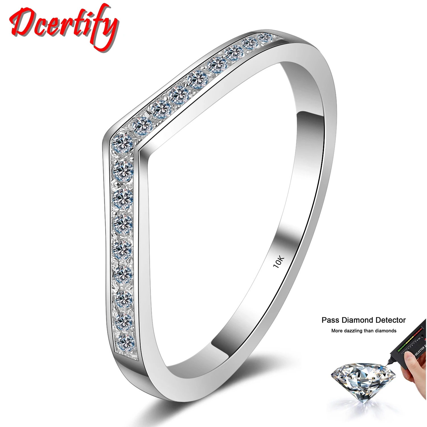 

V Style Eternity Moissanite Wedding Band Rings D Color Real White Gold 10K Wedding Band Ring for Women Valentine's Day Gift