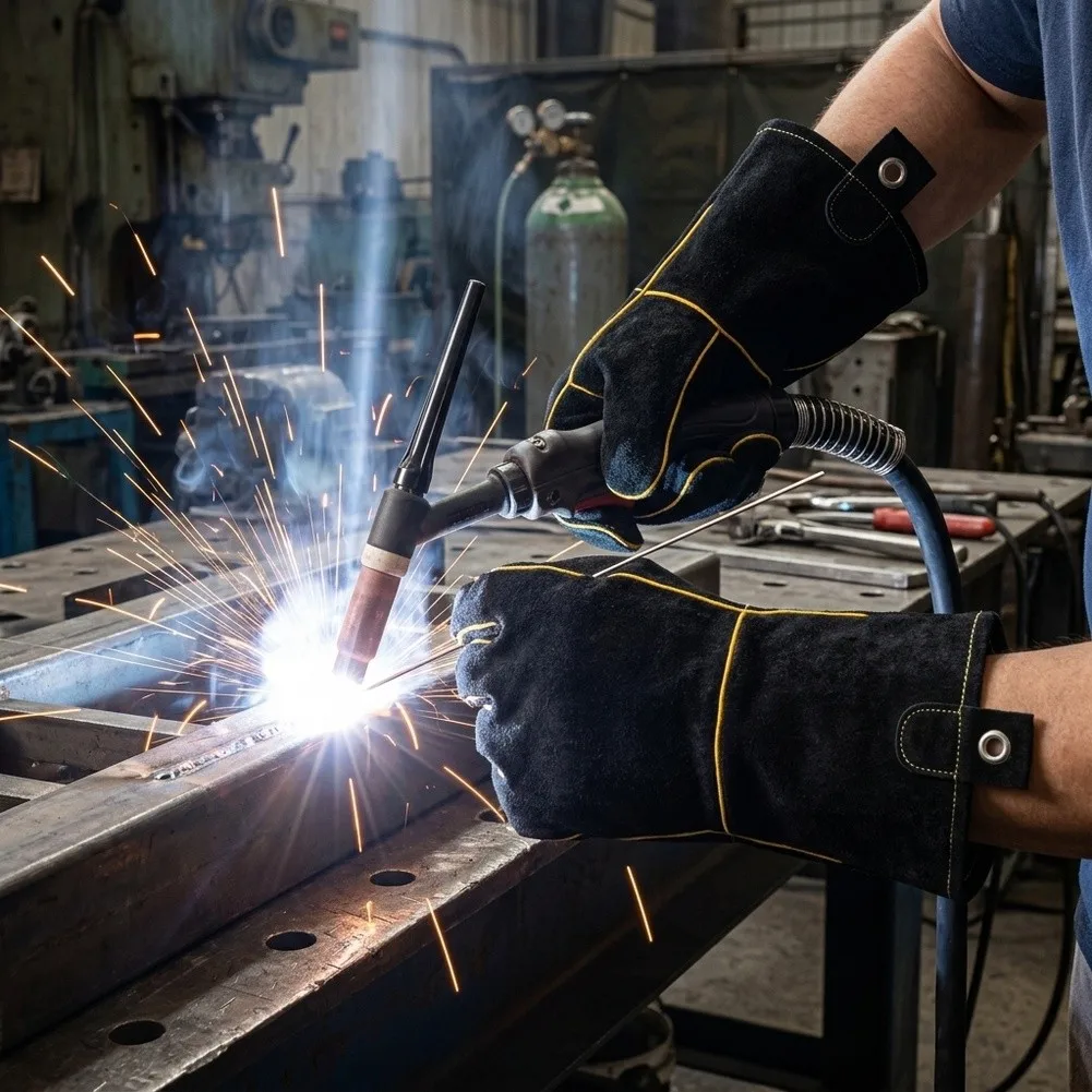 Gray Welding Gloves 28cm Long For High Temperature Furnace BBQ Grill Metalwork Soldering Iron Worker Safety Hand Protection