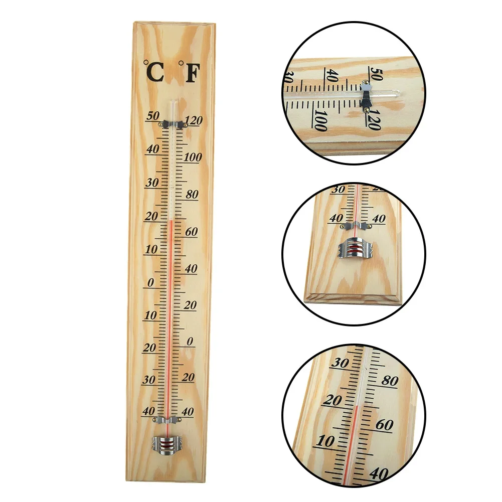 Garden Wooden Thermometer, 40x7x1cm, Analog Temperature Display, Easy Wall Mounting, Suitable for Indoor Outdoor