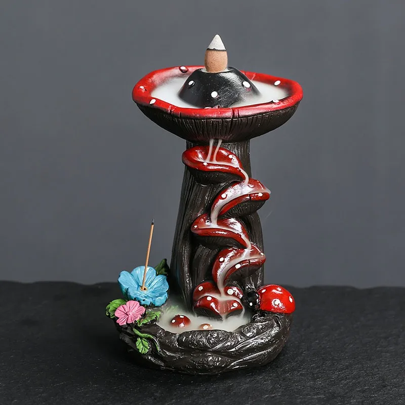 

Handcrafted Bionic Mushroom Backflow Incense Burner, Eco-Friendly Resin Craft for Home Aromatherapy & Fairy Garden Decor,