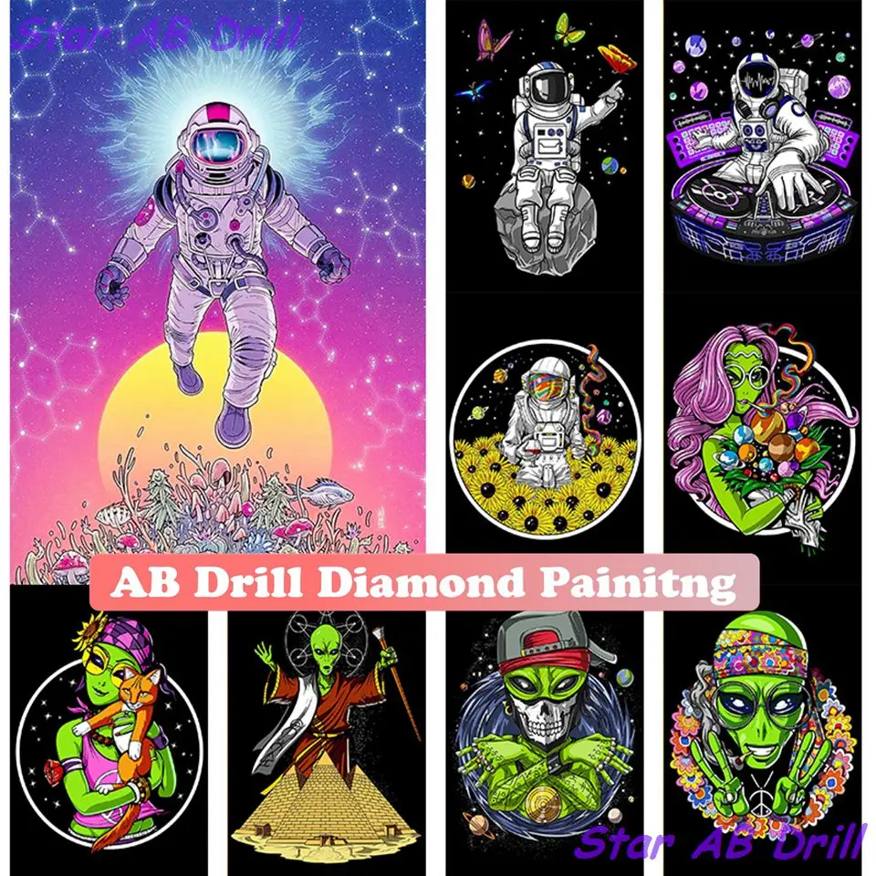 AB Drill Psychedelic Alien 5D Diamond Painting Kit Astronaut Space Exploration Diy Art Cross Stitch Home Decor Children Topic