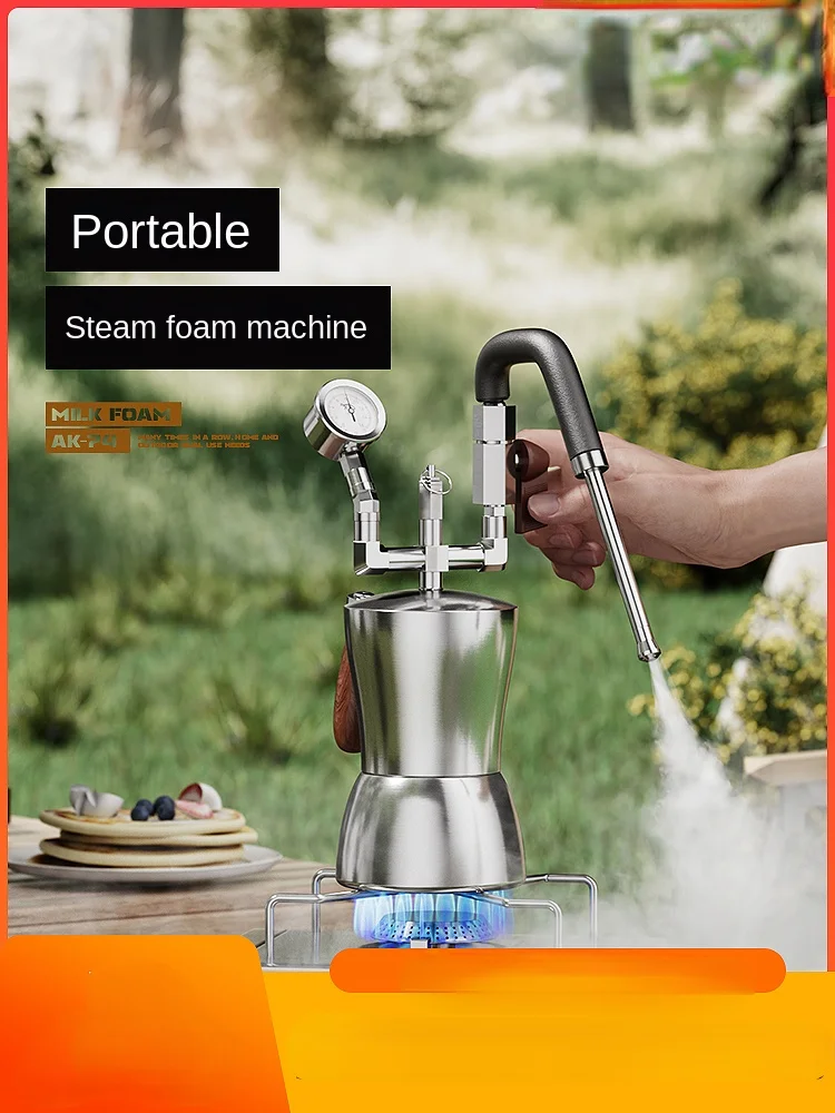 

Steam Milk Foam Machine Household Camping Coffee Milk Frother Portable Moka Pot Foam Blender