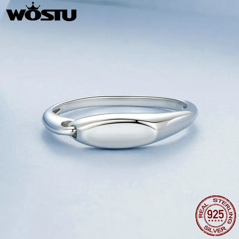 Wostu Sterling Silber einfache ineinandergreifende Ring plattiert Weißgold Schnalle verbunden Fingerring Original für Frauen Party Geschenk