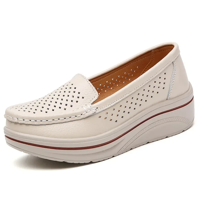 Spring Autumn Women Flats Platform Loafers Ladies Leather Comfort Wedge Moccasins Orthopedic Slip On Casual Shoe plus sizes