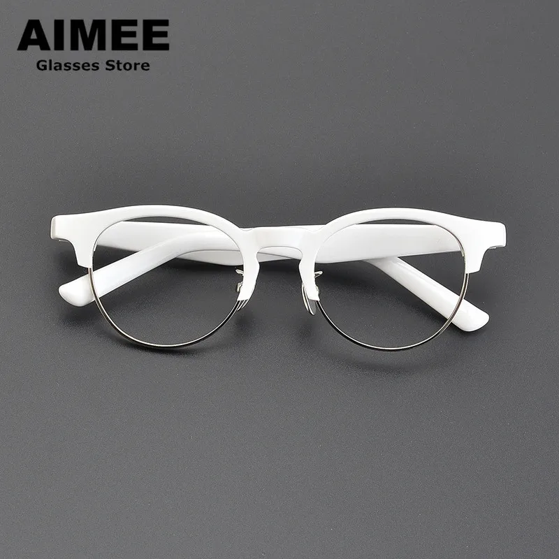 Japanese Spring Leg Retro Round Glasses Frame Niche Acetate Optical Eyeglasses Men Women Prescription Blue Light Spectacles New