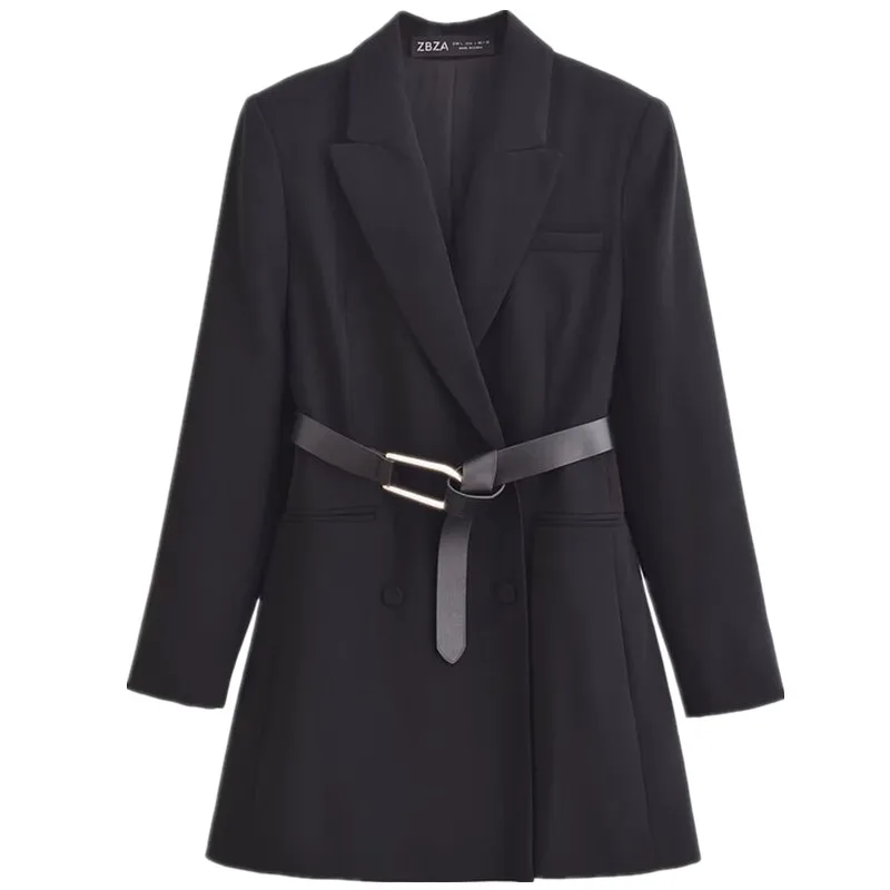

Busin Casual ort Coat Women's Design Sense Autumn Winter New Sle Belt Decoration Suit Collar Jaet Long Sve