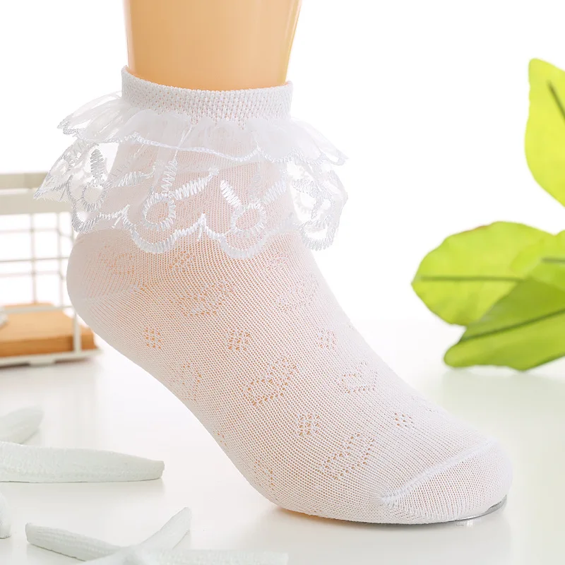 1 Pairs Infant Baby Girls Dance Socks Short Summer Kids White Pink Stocking Thin Lace Ruffle Student Mesh Sock for Children