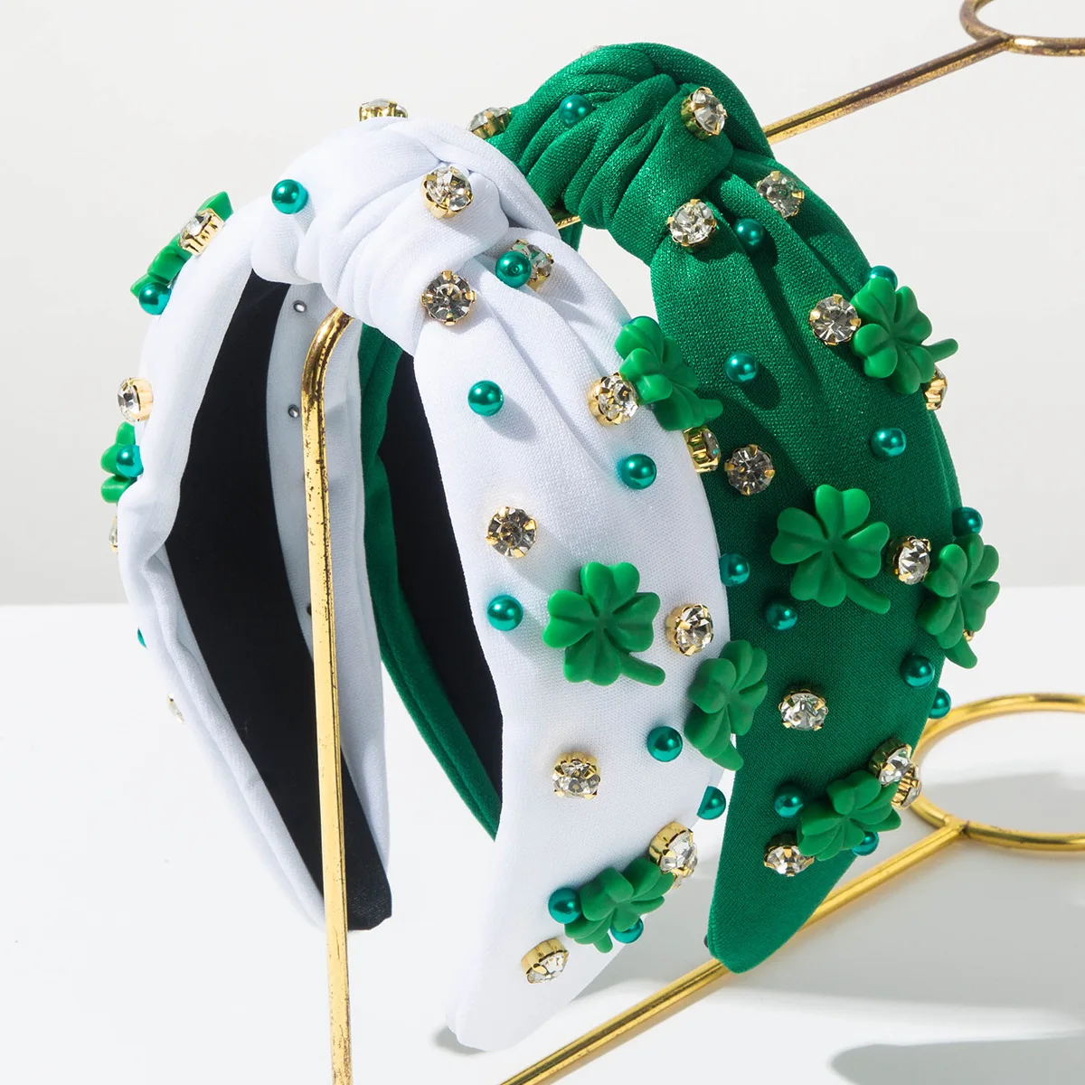 

Fashion New Irish Festival Headband Nails Pearl Rhinestones Green Flower Accessories Headband Hair Accessories