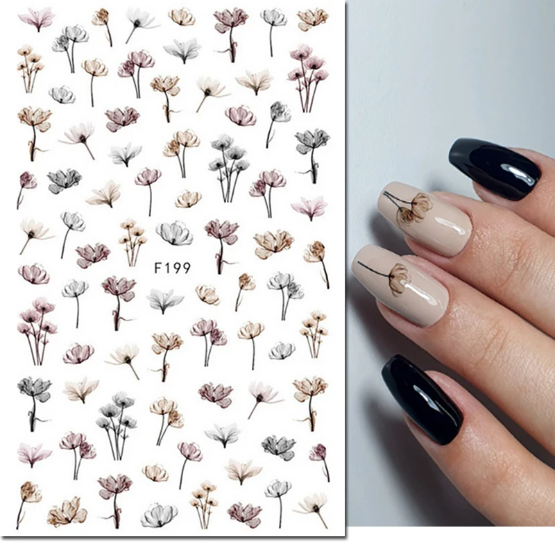 Nail Art 3d Decals Tulip Daffodil White Flowers Adhesive Sliders Nail Stickers Decoration For Nail Tips Beauty