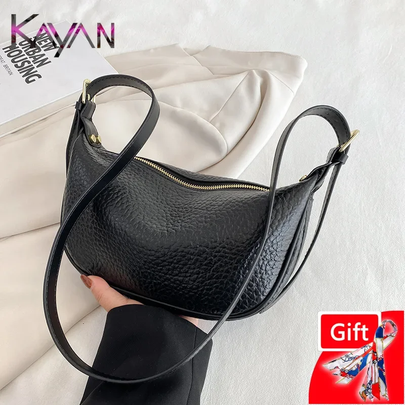 2023 Lichee Leather Women Shoulder Bag Solid Color Versatile Crossbody Bag Female Casual Underarm Dumpling Bag Ladies Moon Bag