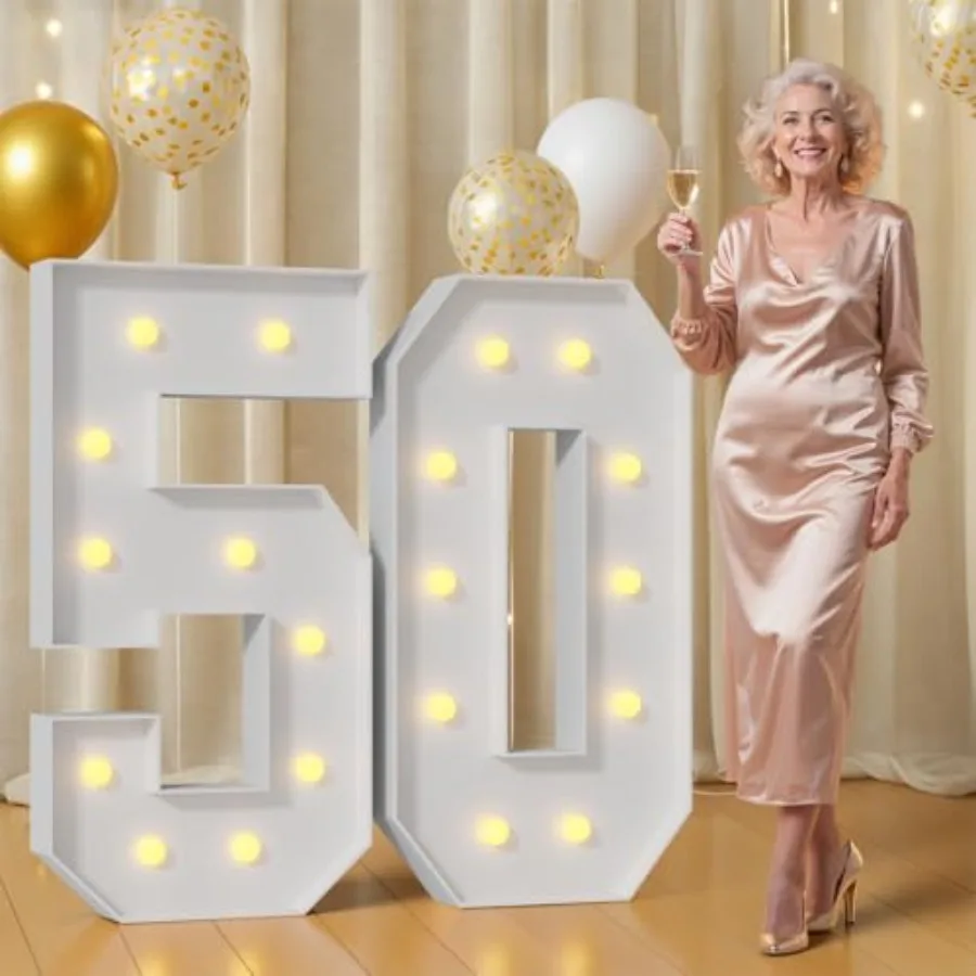 

4FT 50 Marquee Numbers 50 Light Up Numbers for Party Large Foam Cardboard Warm White Light Sign Backdrop Birthday Party Decorat