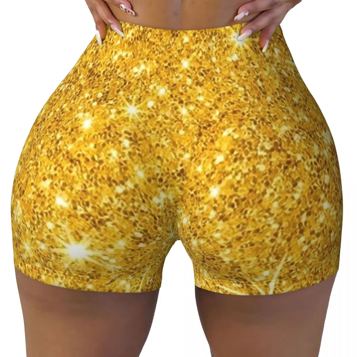 Shorts de ioga dourado com glitter personalizado, mulheres, academia, treino, corrida, atlético, vôlei, motociclista