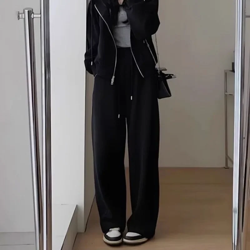 Women's Fashion Korean Version Sports Suit Spring Autumn New Loose Young Hooded Sweater Straight Trousers Casual 2 Two piece Set