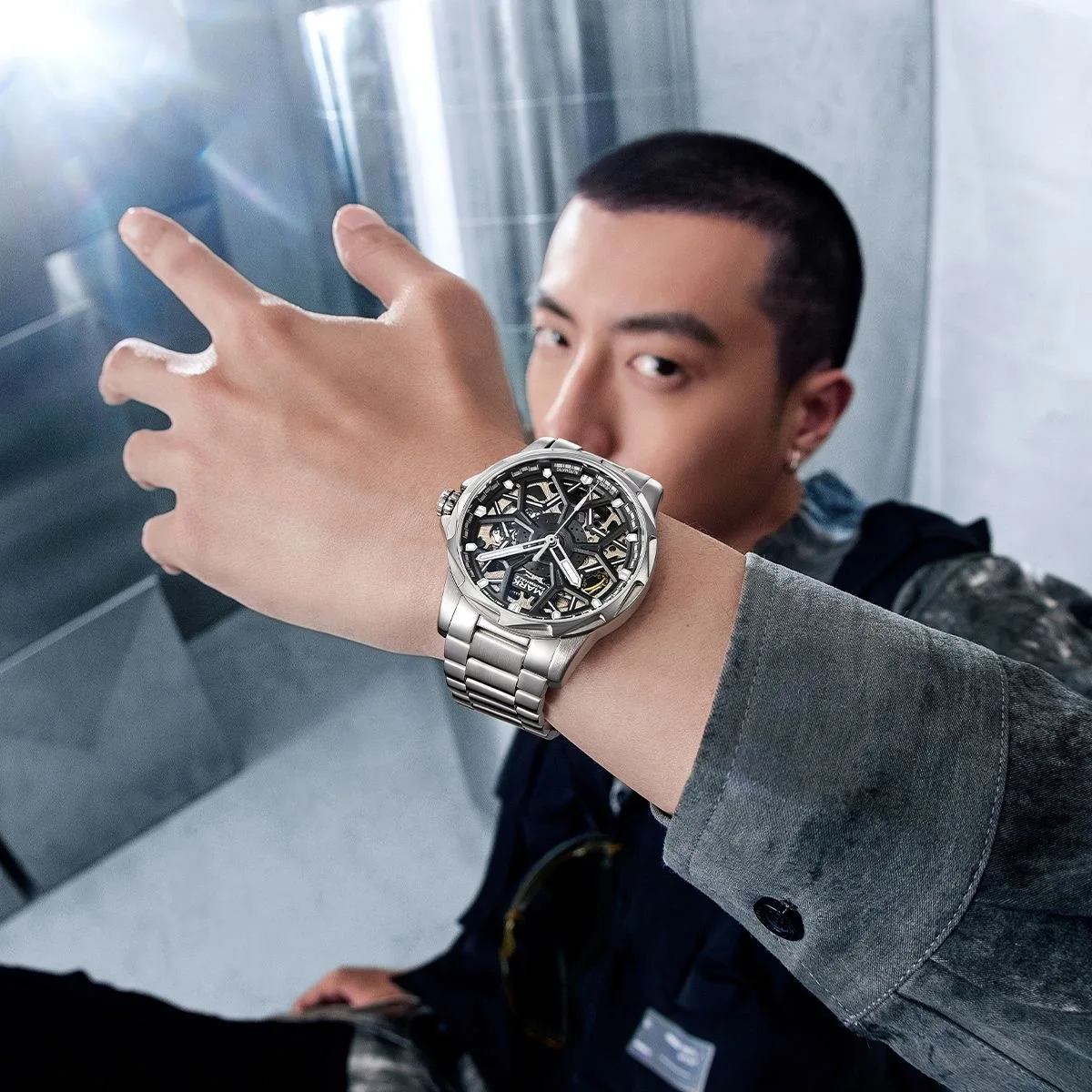 Fairwhale Fashion Automatic Watch For Men Luminous Stainless Steel Skeleton Watches Trendy Cool Mechanical Wristwatch Male Reloj