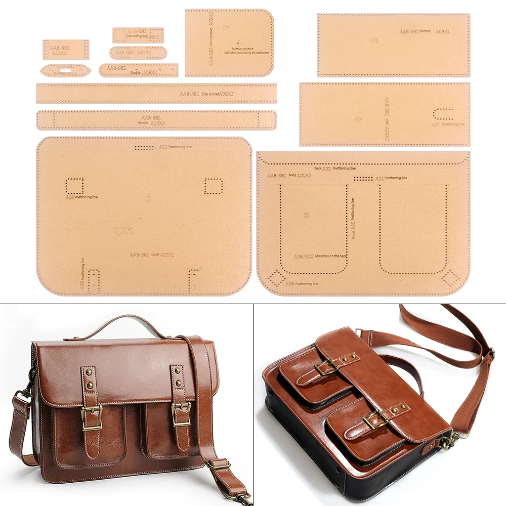 DIY Hand Making Leather Shoulder Bag Paper Stencil Template, Brown Kraft Paper Design Sewing Patters
