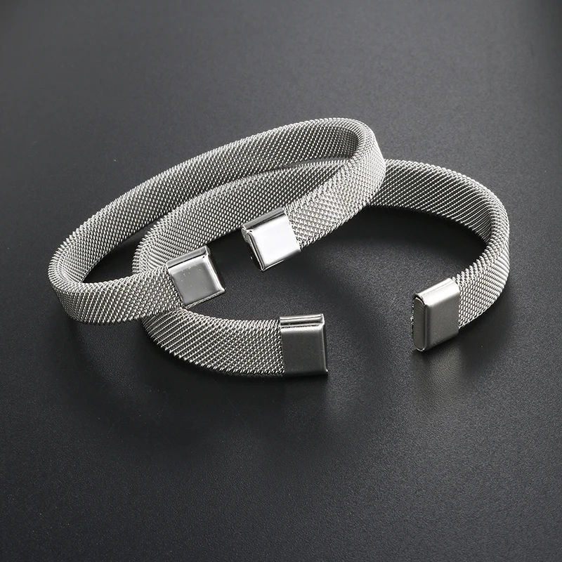 New Fashion Mesh Stainless Steel Open Cuff Bangles For Man Women Jewelry Trendy Gold Plated Sporty Bracelets Pulsera
