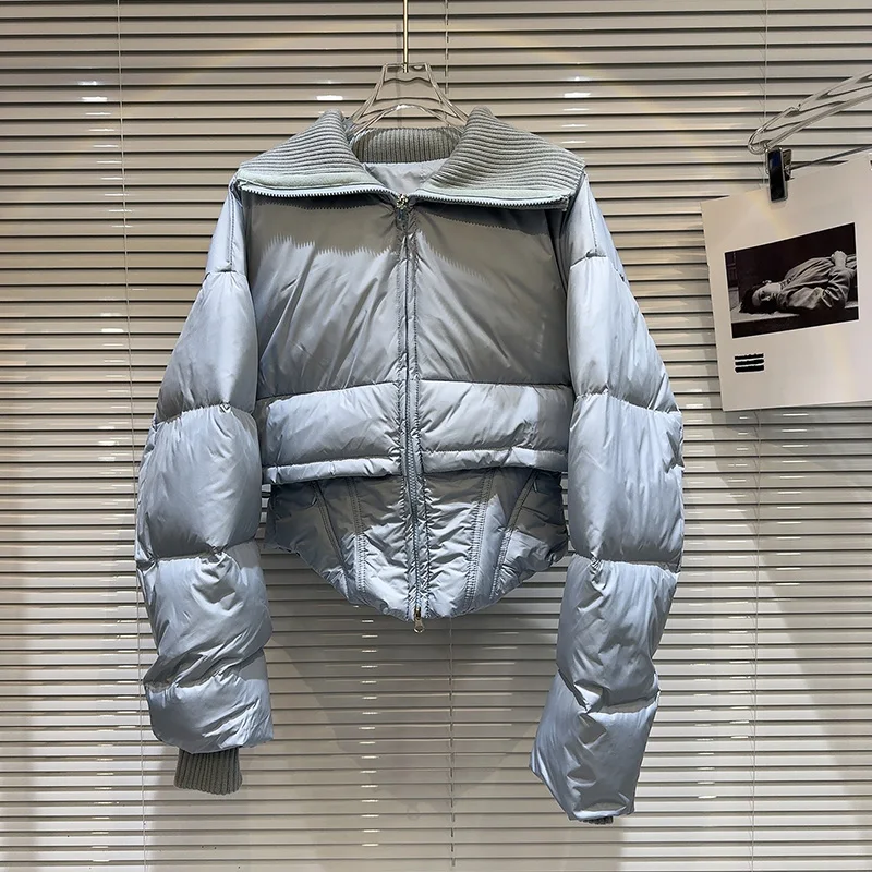 2025 겨울 신상 스트리트 패션 네이비 칼라 슬림핏 피쉬본 핫걸 다운 재킷 니치 디자인 센스 숏 스타일 코트