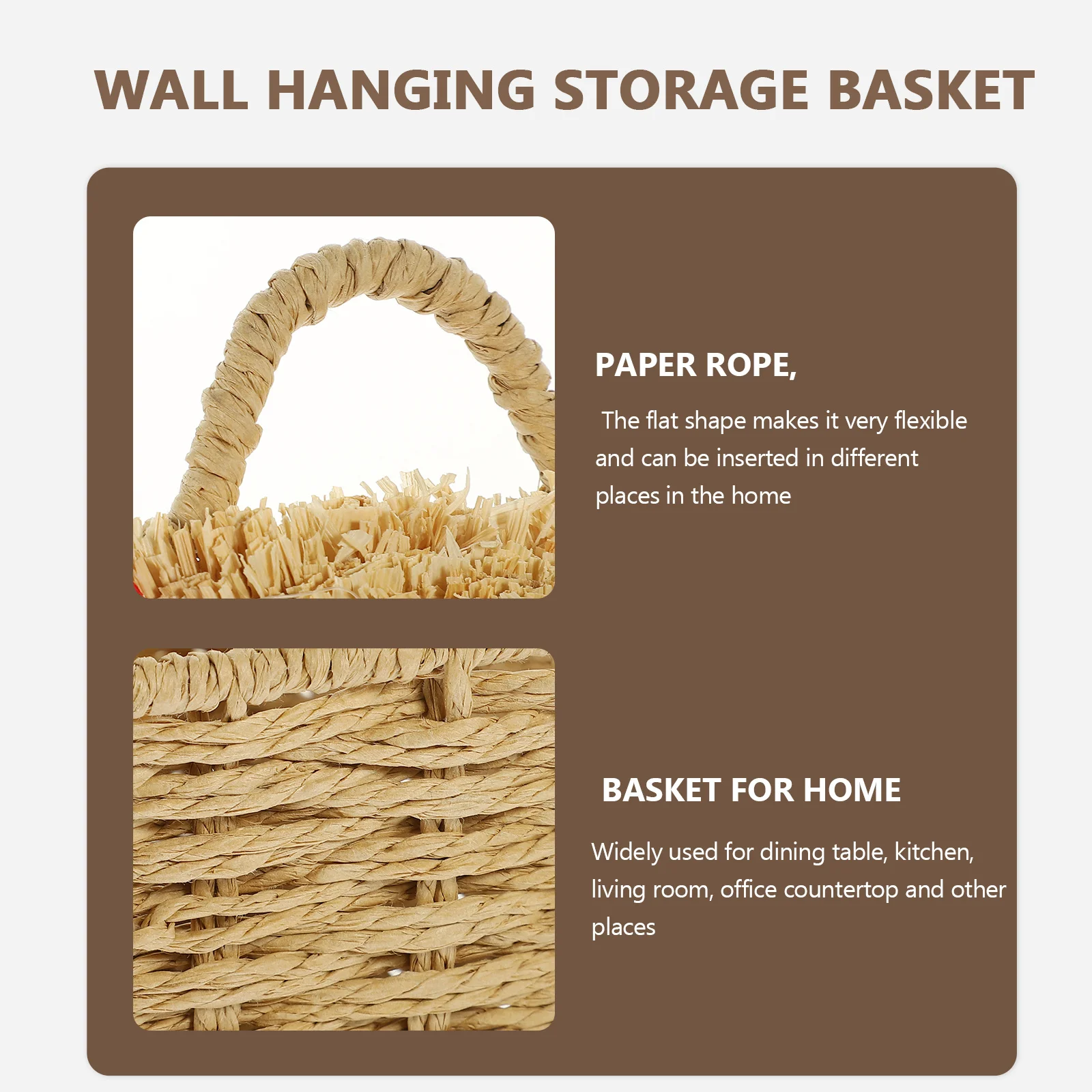 

Warm Brown Woven Storage Basket Desktop Wall Hanging Organizer Household Decorative Storage Bin Sundries Organizer