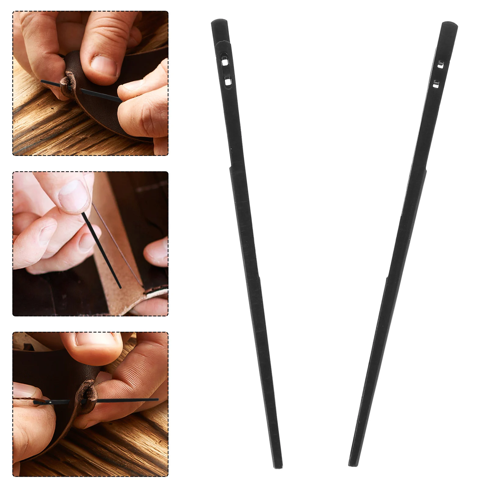 

2 Pcs Thread Needle Double Hole Manual Threading Black Steel Heavy Duty Sewing