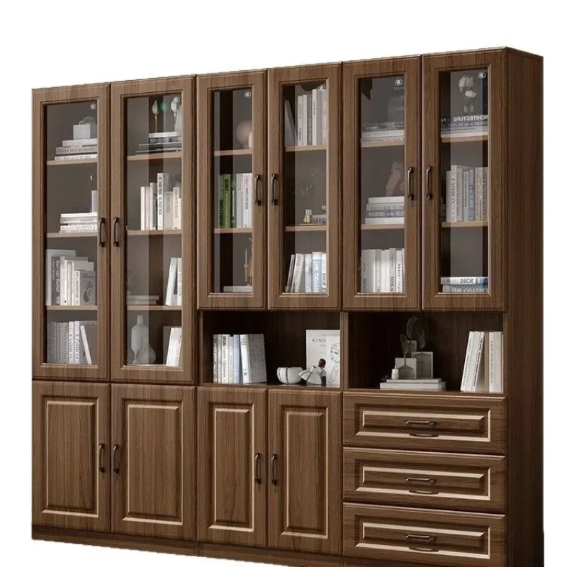 

Study solid wood bookcase bookshelf combination modern simple with glass bookcase living room study locker floor cabinet