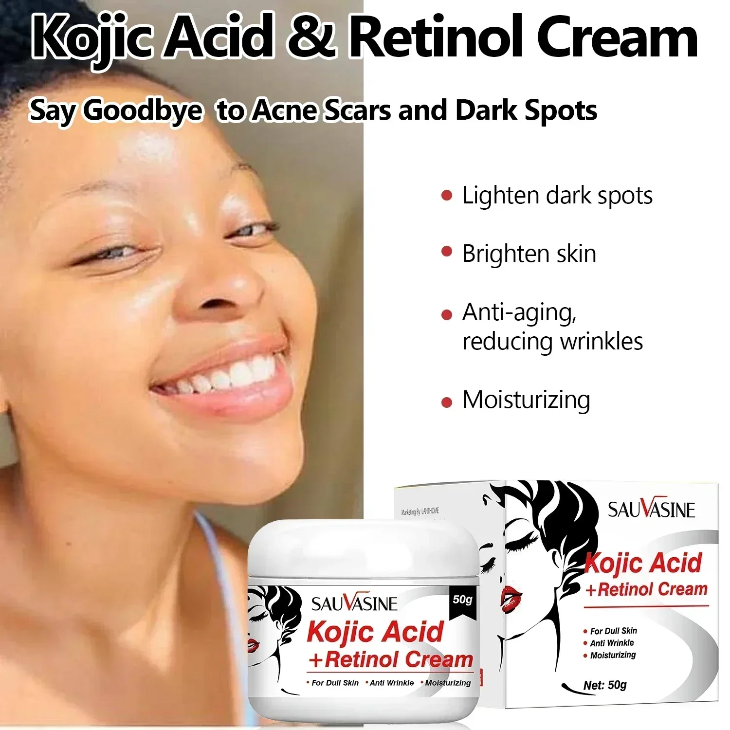 Kojic Acid Skin Care Set Kojic Acid Soap Skin Whitening Cream Dark Spot Remover for Dark Skin Smooth Moisturizing Face Cream