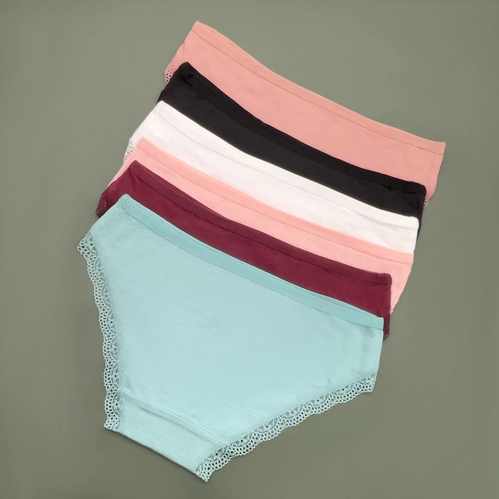 Moonflame 5 PCS Calzoncillos de algodón transparente de encaje de color sólido de talle bajo Bragas de mujer