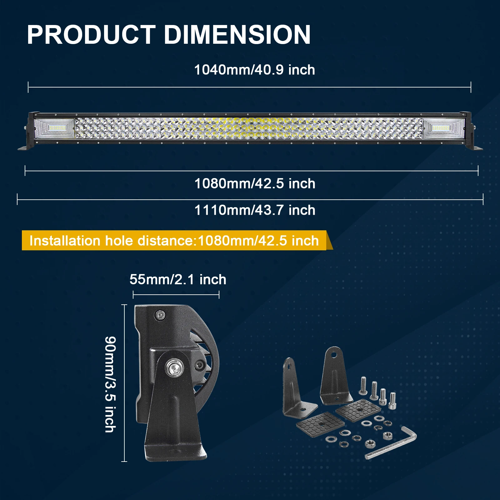 7D 22-52 Zoll 270W-675W Offroad LED-Lichtleiste mit 2x36W Arbeitsleuchten-Kabelset 12V 24V LED-Leiste für Auto Jeep LKW 4x4 ATV Boot – Detail 14