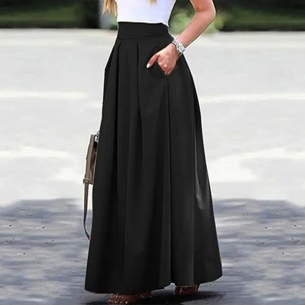 Comfortable Long Maxi Skirt Elegant Women's High Waist Maxi Skirt with Pockets Breathable Fabric Slimming Fit for Parties
