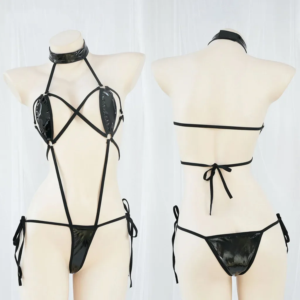 

Женское нижнее белье, экзотические комплекты, ночная одежда для сна, бандажная ночная рубашка из искусственной кожи, цельное боди, униформа для ролевых игр для косплея