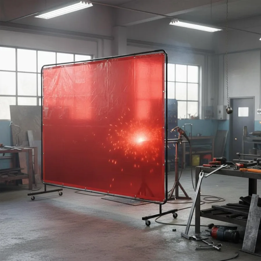 

Сварочная защитная перегородка 6' x 8' для мастерских и промышленных предприятий, огнестойкий виниловый материал, 4 поворотных колеса, 2 фиксирующиеся колеса