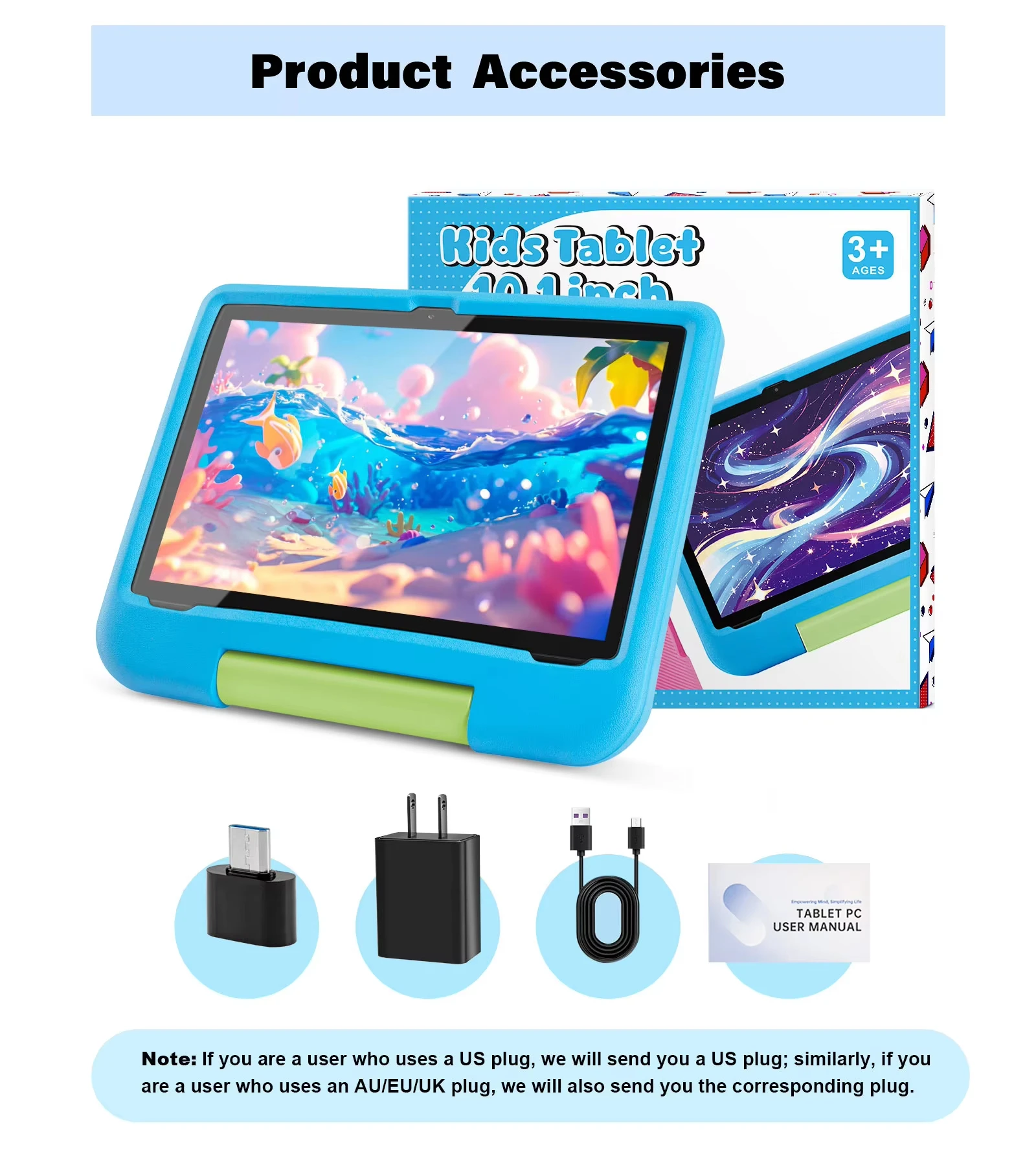 Paitanry Children Tablet 10 Inch Kids Tablet Android WiFi Tablet with Cartoon Shockproof Case Educational Game Video Tablet