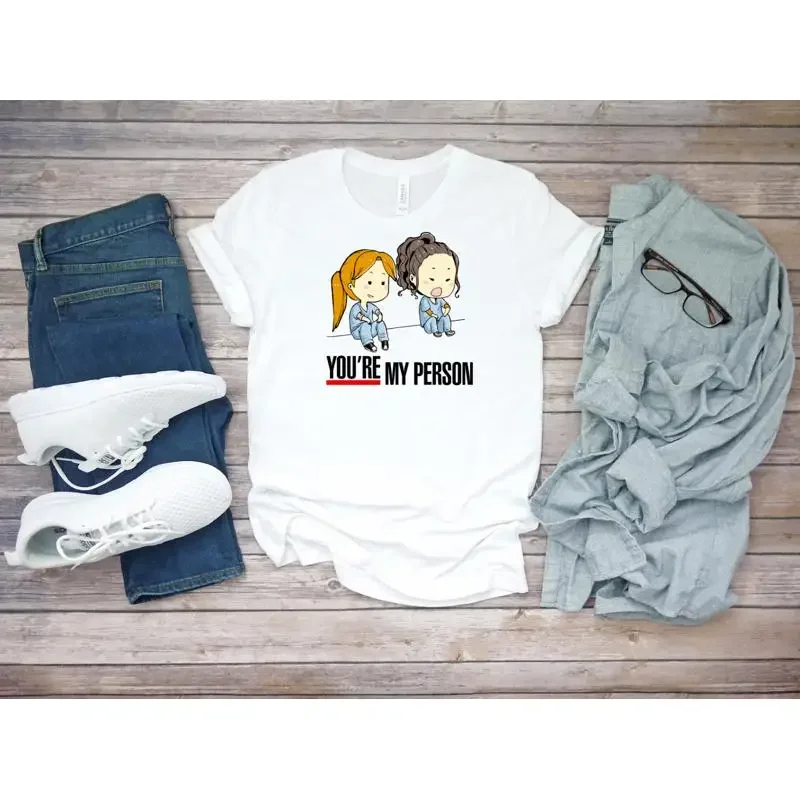 Grays Anatomy You're My Person Friends Camiseta branca masculina K088