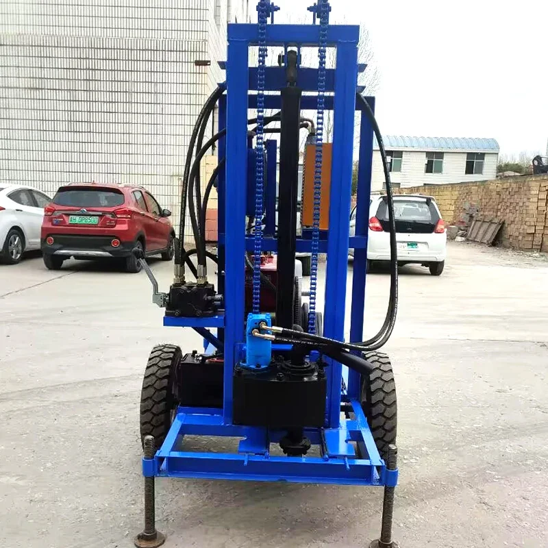 Quick-Start 22-35HP Portable Diesel Hydraulic Water Well Drilling Rig With Pump & Gearbox-Max 200m Drilling Depth