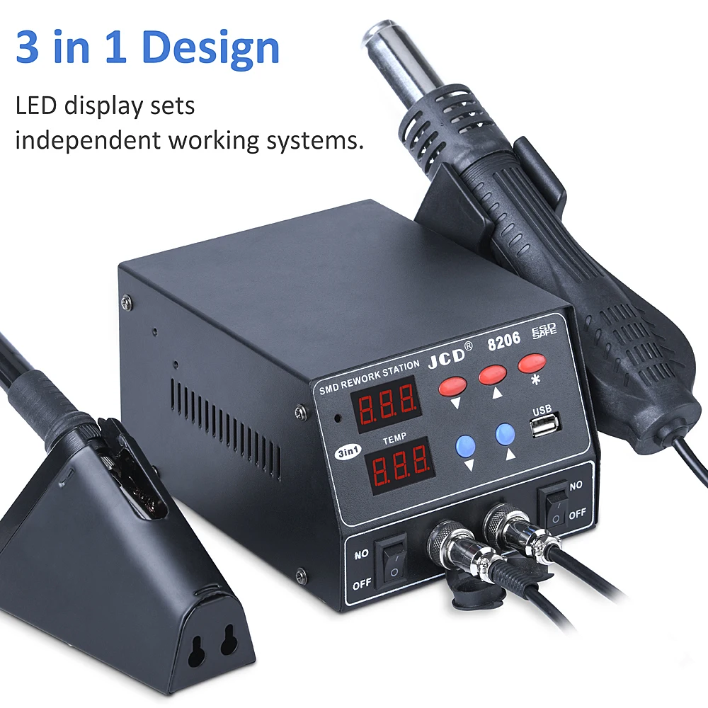 

3 IN 1 Hot Air Gun Soldering Iron 800W Soldering Station USB Connector Rework Station For Phone BGA Welding Repair Tools JCD 889