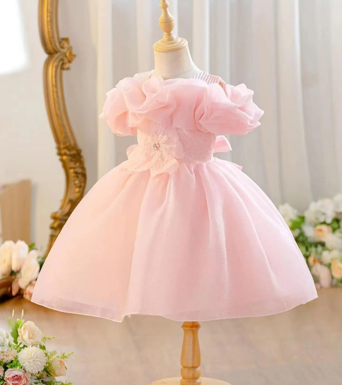

Baby Girls' Birthday Party Dress with Flowers Kid Girl Princess Dresses Child Clothes