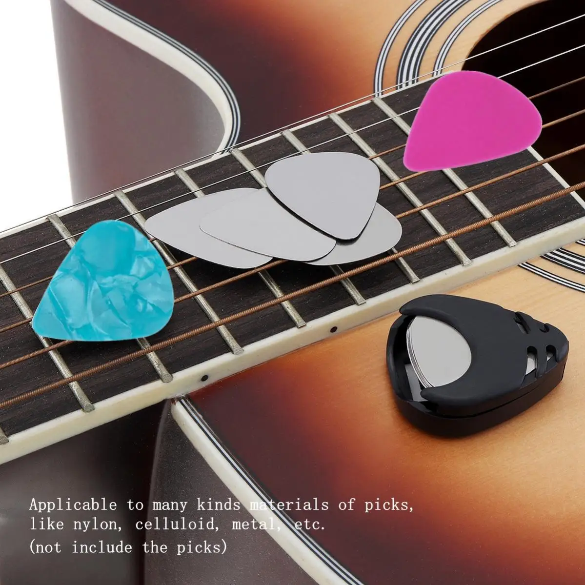 Gitarrenplektrumhalter aus schwarzem Kunststoff zum Aufkleben für Akustik-Ukulele/Gitarre/Bass mit selbstklebender Rückseite, praktische Platzierung von Plektren – Detail 7