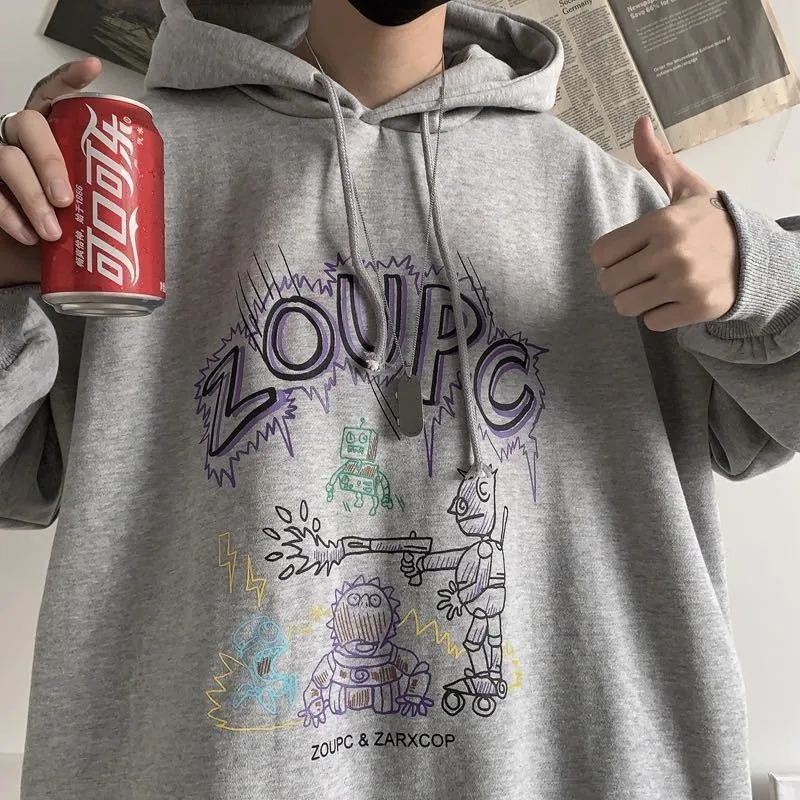 Harajuku Hip Hop Cartoon Graffiti Print Loose Versatile Long Sleeve Outdoor Sports Multiple Styles Spring and Autumn New Hoodie