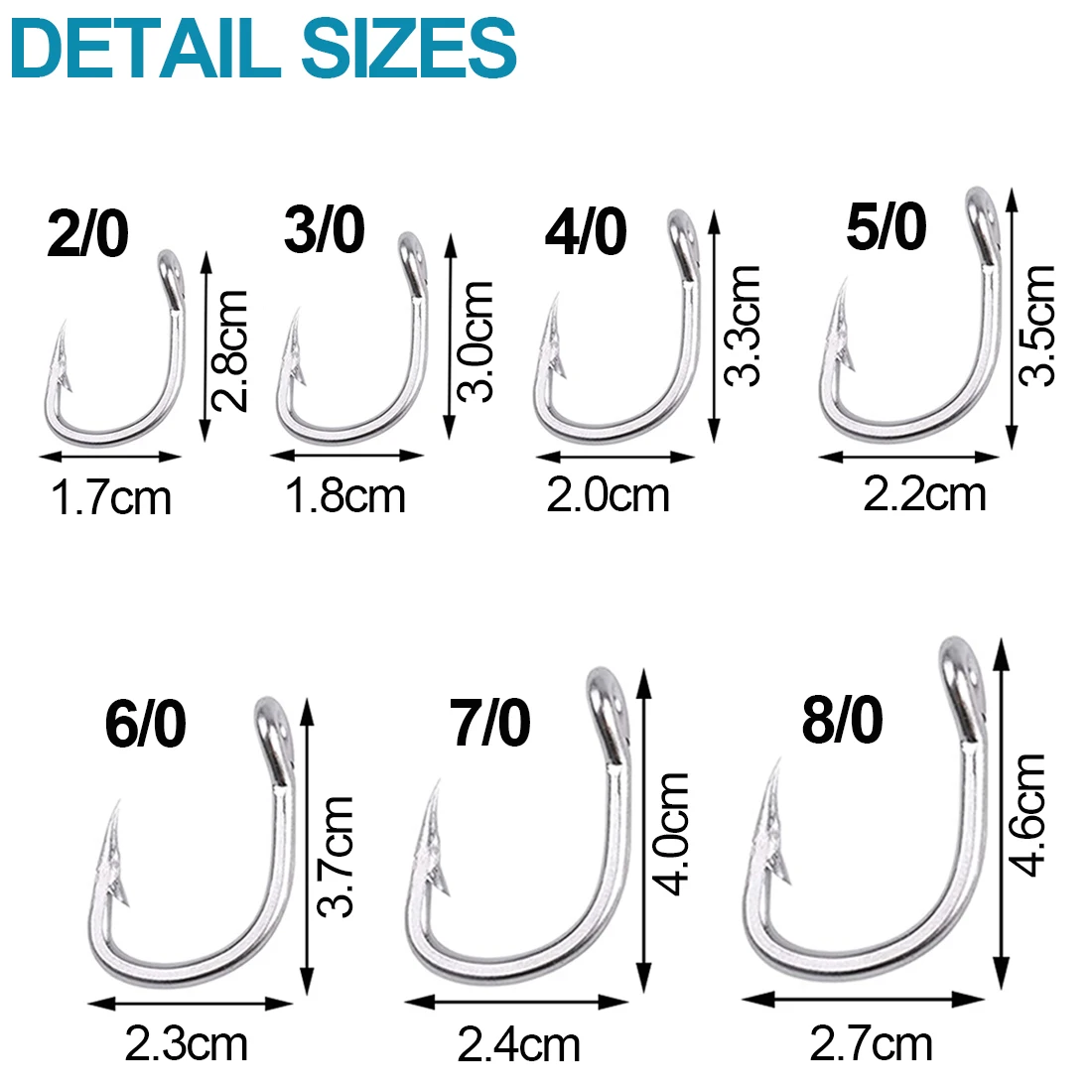 50PCS 3X Saltwater Circle Hooks Live Bait Fishing Hooks Super Stainless Steel Big Game Fish Hooks for Tuna Fishing 2/0-12/0