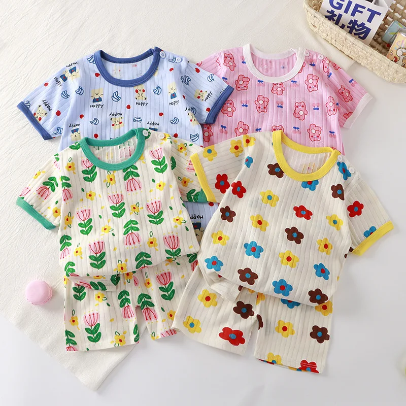 

Children's Short-Sleeved Suit Pure Cotton Girls' Summer Clothes Two-Piece Children's Clothing Baby BoyTT-shirt Summer Clothing W