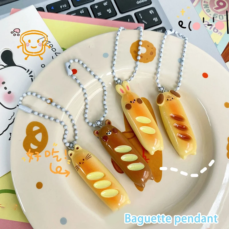 1PC Simulation Food Play Toy Cute Rabbit Bear French Stick Bread Keychain Student Bag Pendant Key Hanging Gift Accessories