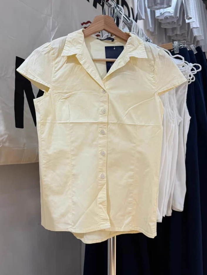 الأصفر سليم تي شيرتات قصيرة الاكمام بلوزة المرأة الصيف ترتيب الأسرة طوق واحدة الصدر بلوزة نمط Preppy الحلو تي شيرت Y2k جديد