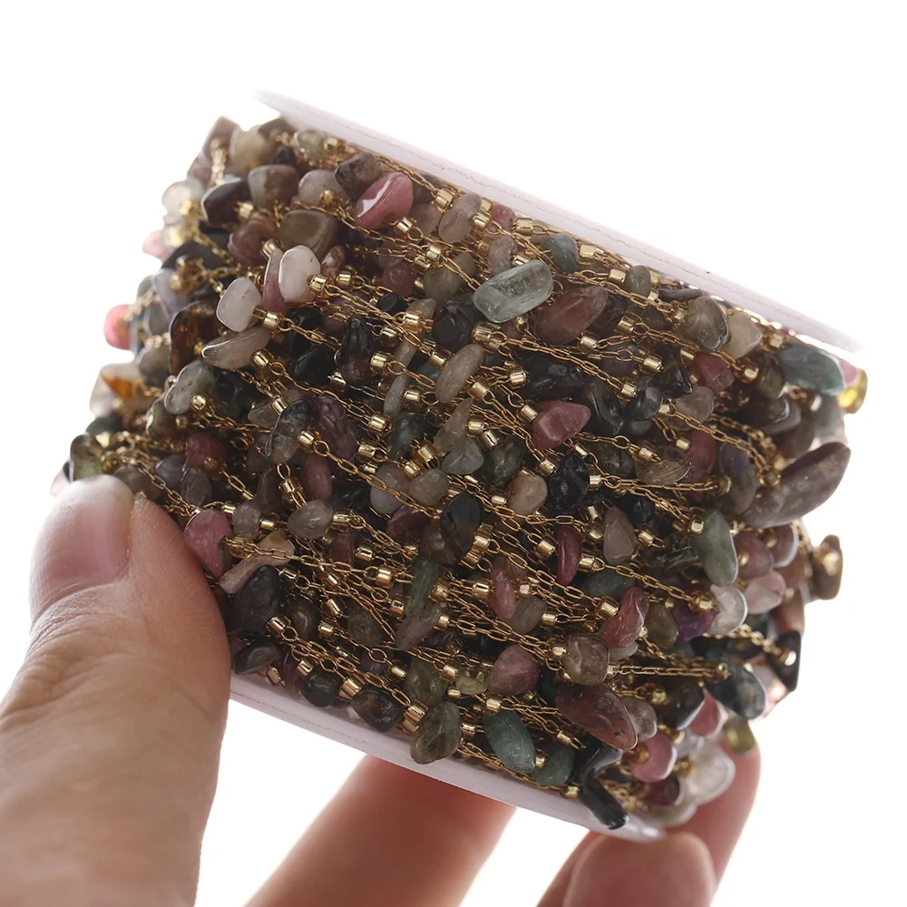 10 متر الفولاذ المقاوم للصدأ البني والأحمر سلاسل الحجر الطبيعي DIY بها بنفسك صنع المجوهرات قلادة العثور على مكونات سوار الملحقات