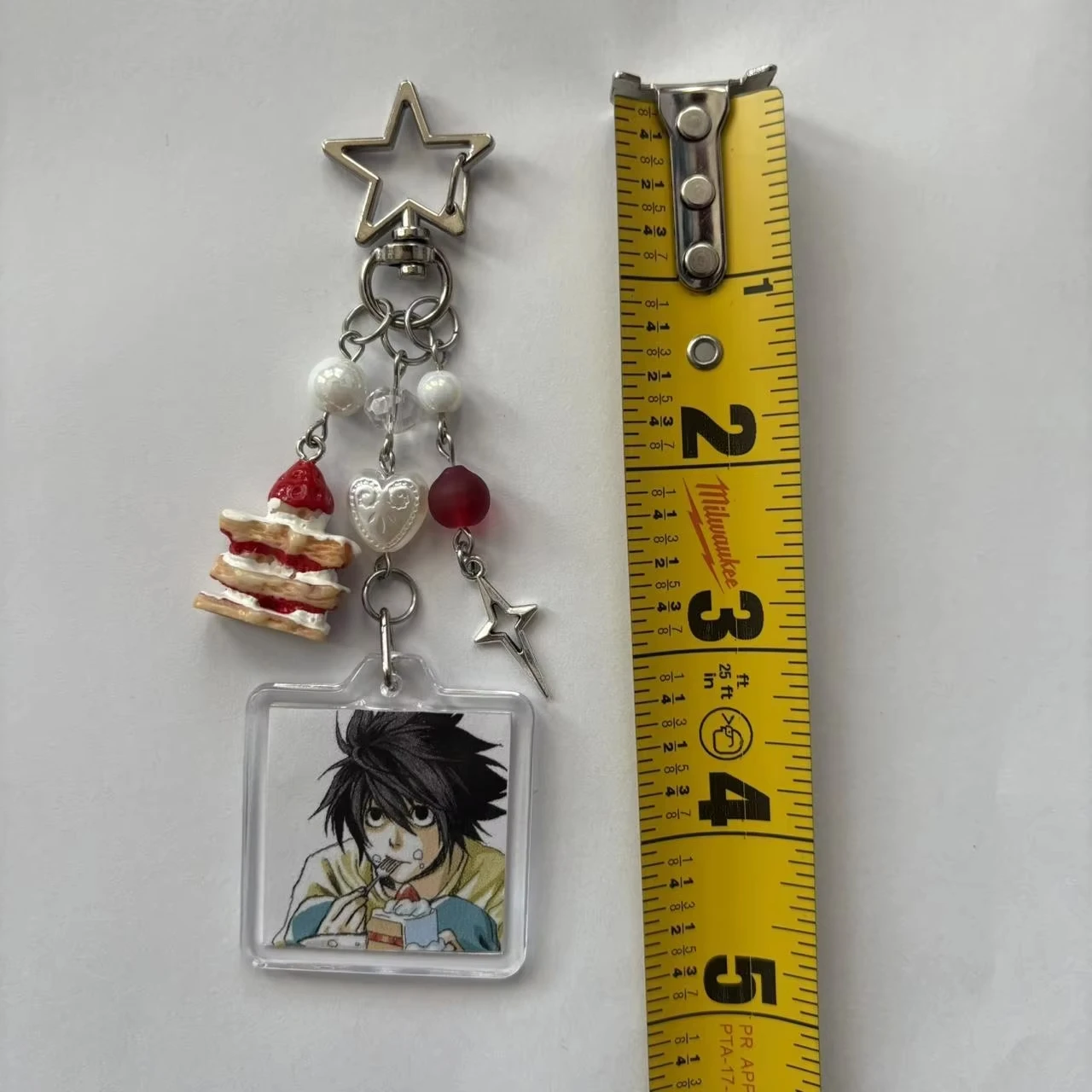 اليدوية أنيمي مذكرة الموت L Lawliet كعكة مطرز حقيبة سلسلة مفاتيح سحر الجمالية حقيبة يد قلادة حلقة رئيسية هدية الكريسماس #2