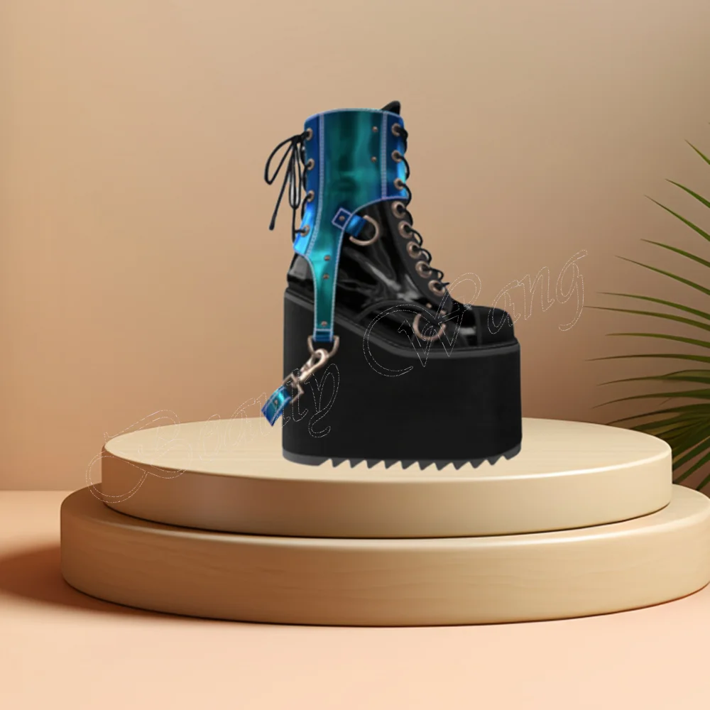 White Pink Wedges Heel Boots Lace up High Heels Platform Round Toe High Heel Shoes for Women High Heel 2024 Zapatillas Mujer